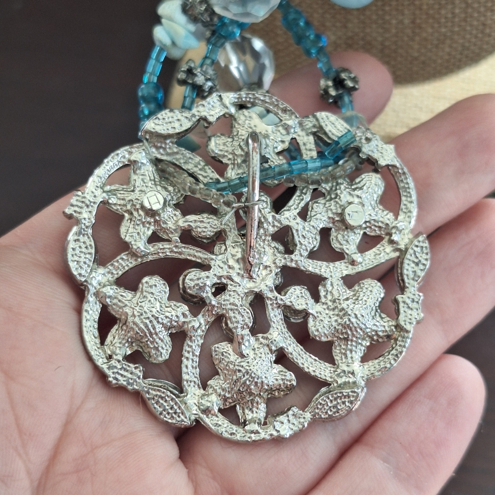Blue Floral Statement Necklace - Picture 3 of 4